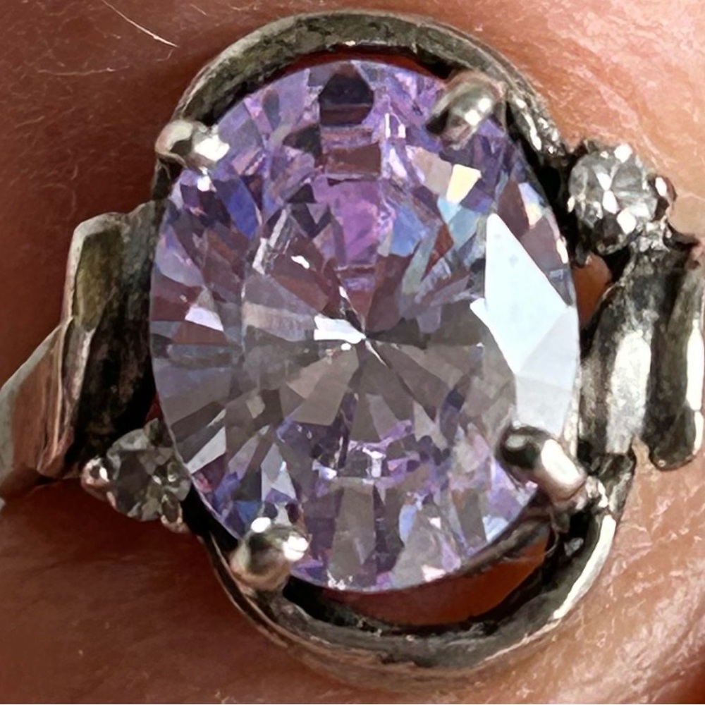 Brilliant Vintage Pale Pink Cubic Zirconia and Sterling Silver Ring (Size 5.75)